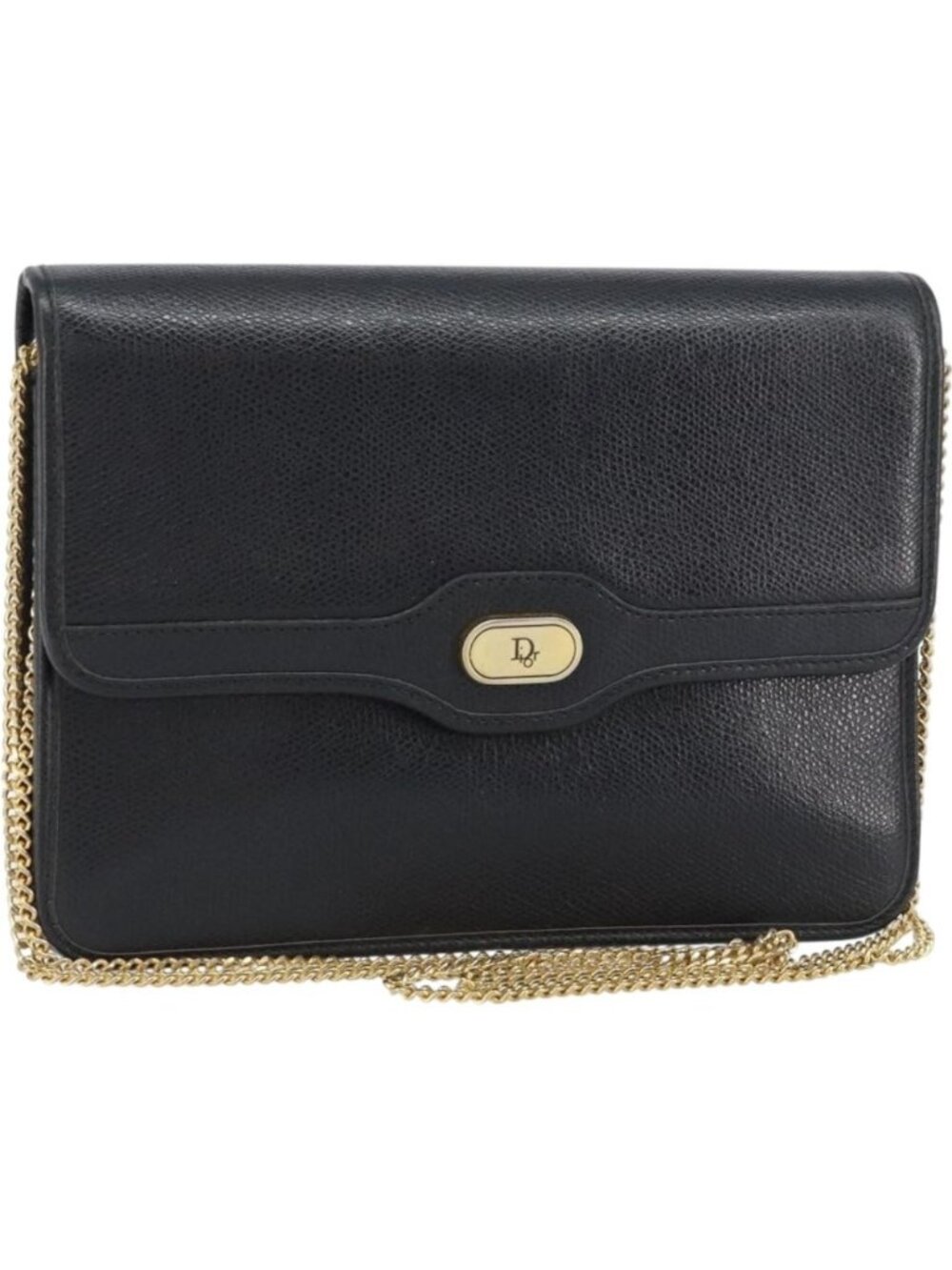 Christian Dior Chain Shoulder Bag Leather Black Gold